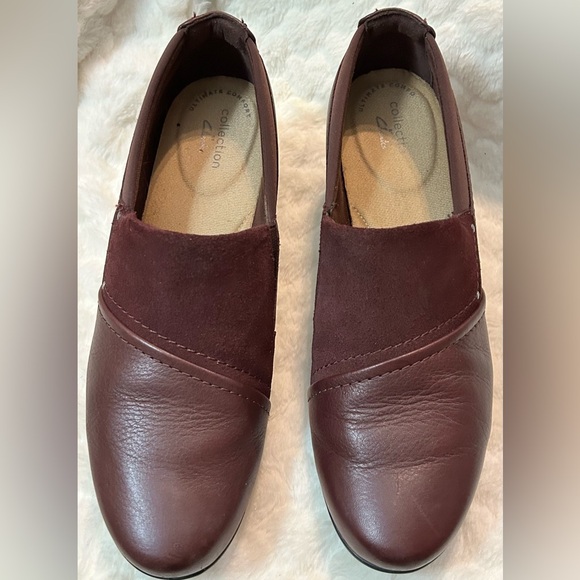 Clark’s Emily dark burgundy leather suede block heel loafers women’s size 8.5M - Picture 3 of 16